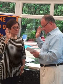 Josephine “Jo” Lore being sworn in as new President of Nyack Rotary by Jim Damiani, Governor for 2017;