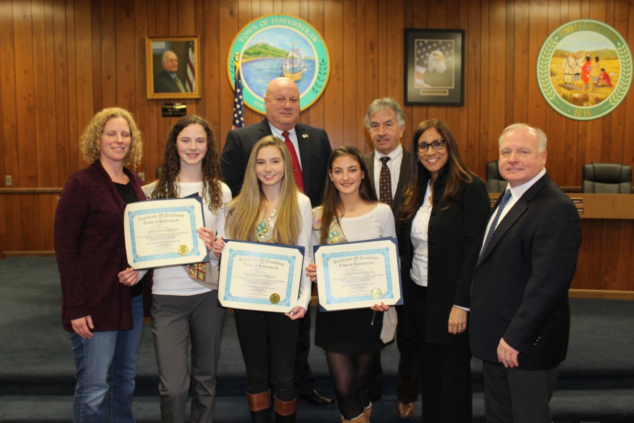 HAVERSTRAW BOARD HONORS GIRL SCOUTS AND GIVES SERVICE AWARD TO LONGTIME RESIDENT