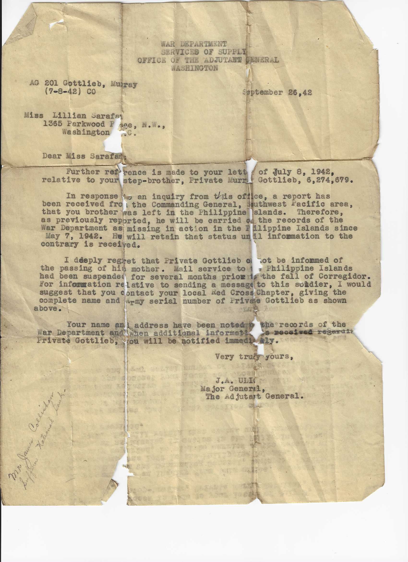 Gottliebmurray – MIA letter