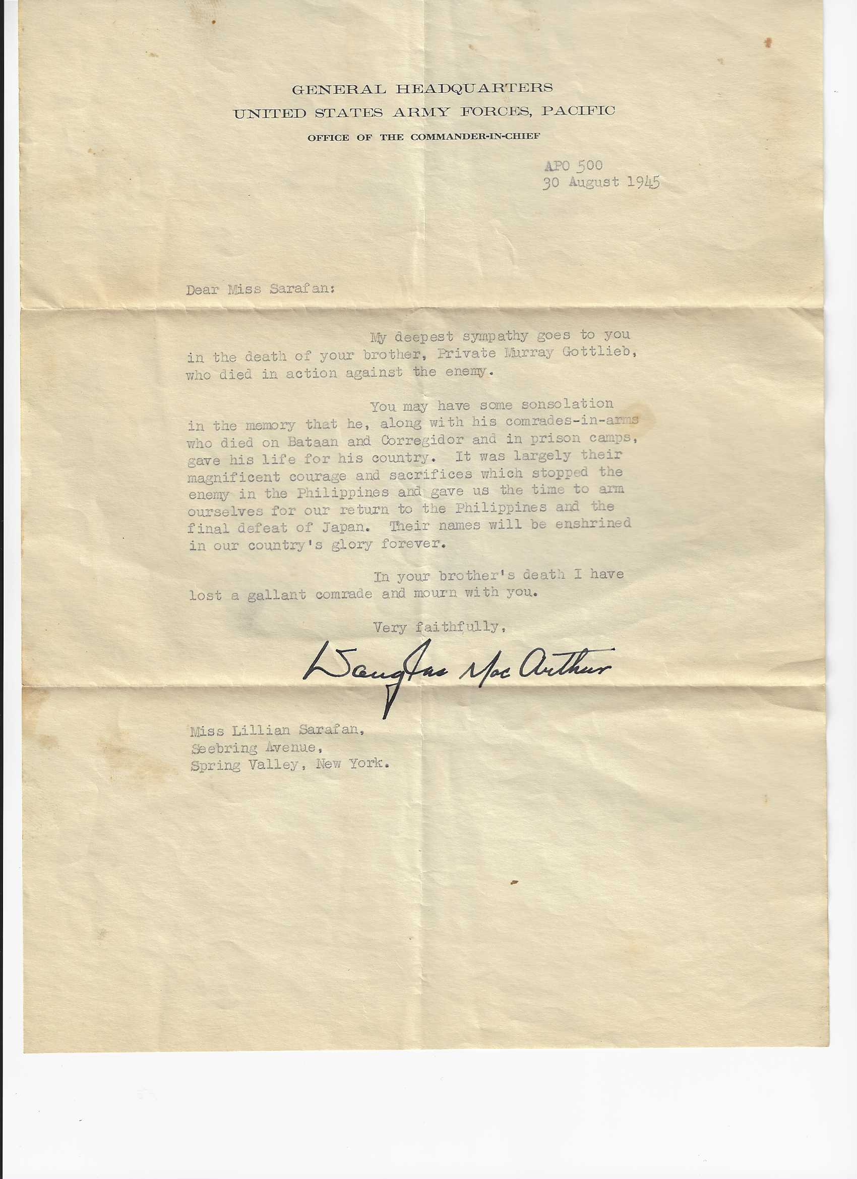 Gottliebmurray-macartur letter